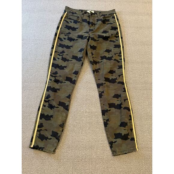 L'AGENCE Women's Camouflage Skinny Jeans 26 Green Black Yellow Side Stripe - Picture 1 of 16